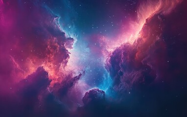 Fototapeta premium Vibrant Galactic Nebula Cosmic Cloud of Stars, Gas, and Dust in Pink, Blue, and Purple
