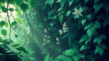 Sunlight Filtering Through a Lush Green Jungle Canopy