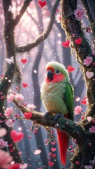 Forest Parrot Surrounded by Blossoms and Heartlights