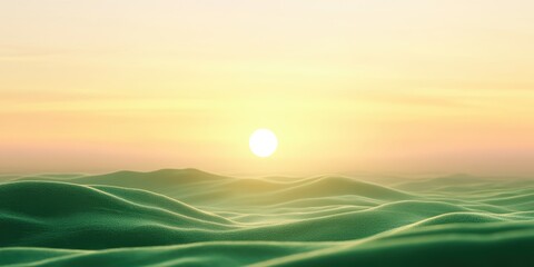 Fototapeta premium Serene Green Hills Under a Golden Sunset Abstract Landscape.