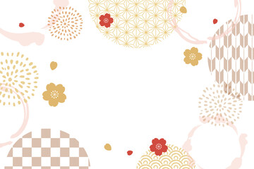 桜舞う春の和フレーム_ベクターイラスト