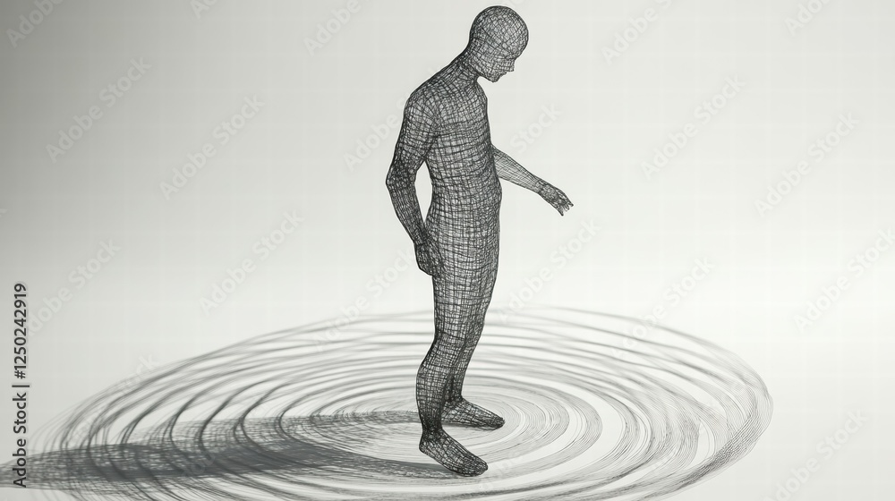 Poster Abstract Wireframe Figure in Dynamic Motion Creating Circular Patterns