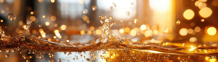 Experience the ultimate refreshment with this stunning image of a pure glass of water with sunlight and bubbles, a visual ode to cleanliness and hydration The light dances through the crystal-clear