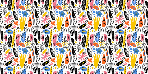 Cartoon hand-drawn doodles on the subject of summer holidays theme seamless pattern