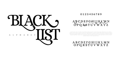 Blacklist typography beauty fashion elegant minimalist serif italic fonts decorative wedding vintage retro logos. Minimal luxury font alphabet logo. Vector illustration