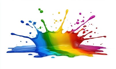 Naklejka premium Rainbow paint splash, vibrant colors, white background, creative design, for advertising