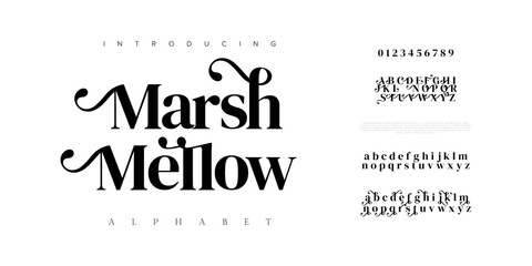 Marshmellow typography beauty fashion elegant minimalist serif italic fonts decorative wedding vintage retro logos. Minimal luxury font alphabet logo. Vector illustration