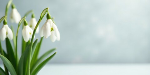 Obraz premium Delicate Snowdrop Blooms in Soft Light Against a Pale Background