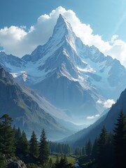 Towering Mountain with Lush Valley