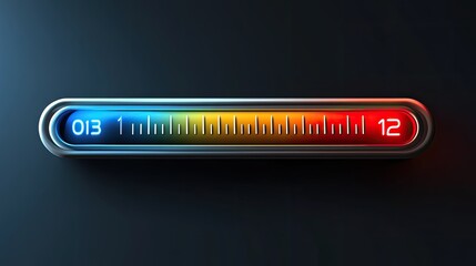 Colorful thermometer gauge displaying temperature range from 0 to 12 degrees on a dark background