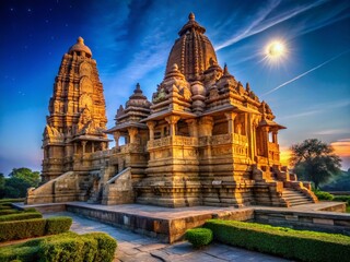 Fototapeta premium Night Photography: Jagadambi Temple Statue, Khajuraho, India