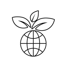 sustainable icon. earth and plant vector. reuse, recycle, renewal for carbon reduction, net zero, green energy, eco-friendly concept. Line design style