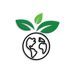 sustainable icon. earth and plant vector. reuse, recycle, renewal for carbon reduction, net zero, green energy, eco-friendly concept. Mixed design style