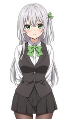 Anime girl in school uniform, smiling, studio shot