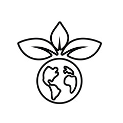 sustainable icon. earth and plant vector. reuse, recycle, renewal for carbon reduction, net zero, green energy, eco-friendly concept. Line design style