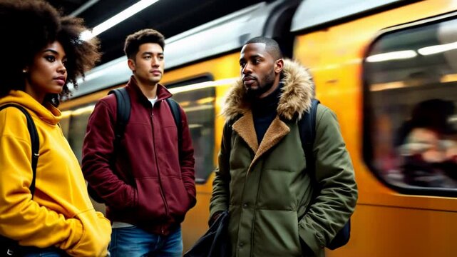 group of young people in the subway