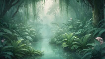 Mystical Jungle River in Morning Light