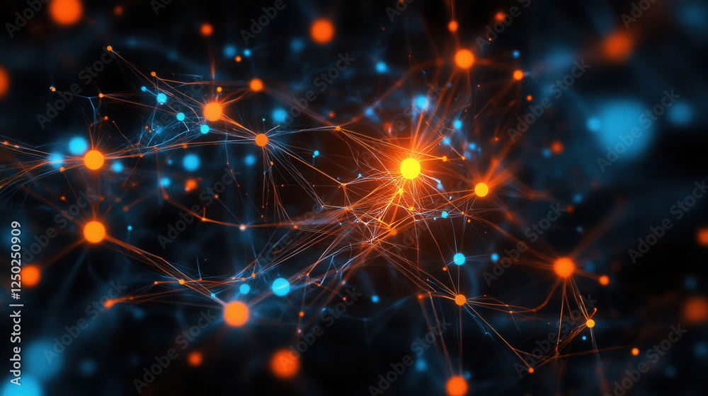 Wall mural abstract digital background with glowing connections and neural networks