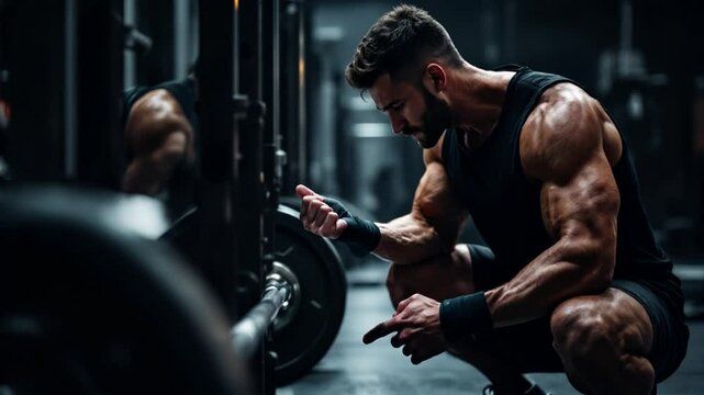 Strong body builder athlete lifting heavy weights at the gym