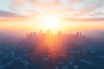 A breathtaking sunset illuminates a city skyline, casting a warm glow over buildings and creating a tranquil atmosphere.