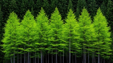 Fototapeta premium Lush Green Foliage of Evergreen Trees in a Dense Forest Setting Displaying Vibrant Colors Under Natural Sunlight in a Serene Outdoor Environment