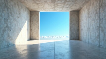Obraz premium Open-air concrete structure showcasing a minimalist design and expansive sky view