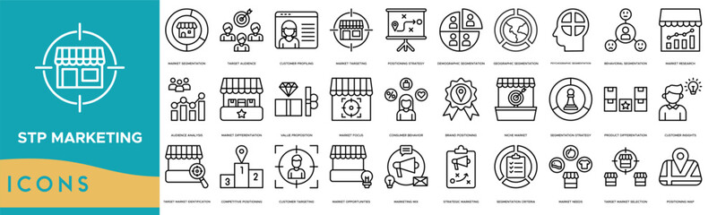 Stp marketing icon. Market Segmentation, Target Audience, Customer Profiling, Market Targeting and Positioning Strategy