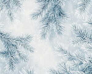Frosty Blue Spruce Branches on Textured Winter Background