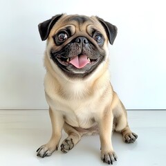 Beautiful cute little pug on white background

