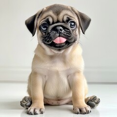 Beautiful cute little pug on white background
