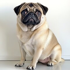Beautiful cute little pug on white background
