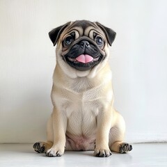 Beautiful cute little pug on white background
