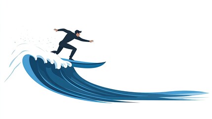A surfer skillfully riding a vibrant wave, showcasing dynamic motion against a clear backdrop