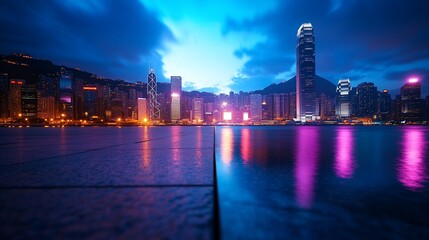 Reflections of a Neon Skyline: Hong Kong's Evening Embrace along the Waterfront