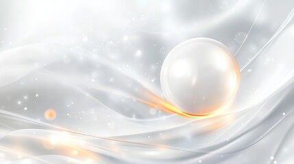 Abstract Pearl Background with Swirling Lines and Glowing White Sphere, Radiant Orange Light