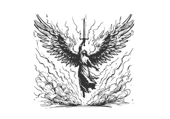 Fallen Angel Lucifer hand drawn sketch vector