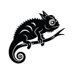 Chameleon Silhouette Vector Icon - Exotic Reptile Perched on a Branch © MH MAHFUZ  design