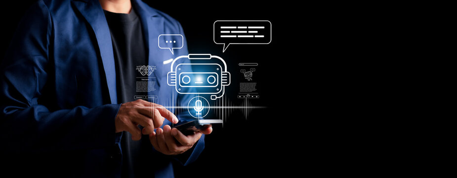 AI Chatbot intelligent digital customer service application concept, Artificial intelligence technology automatically responds to online messages to help customers instantly.