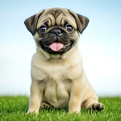 Beautiful cute little pug on white background
