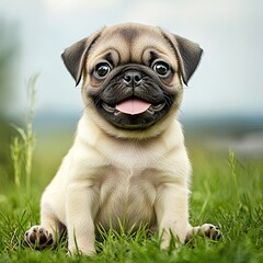 Beautiful cute little pug on white background
