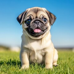 Beautiful cute little pug on white background
