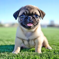 Beautiful cute little pug on white background
