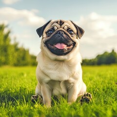 Beautiful cute little pug on white background
