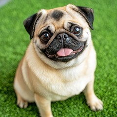 Beautiful cute little pug on white background

