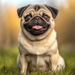 Beautiful cute little pug on white background
