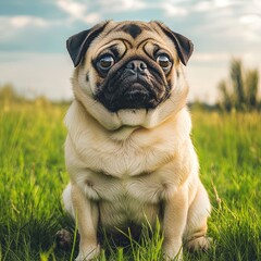 Beautiful cute little pug on white background
