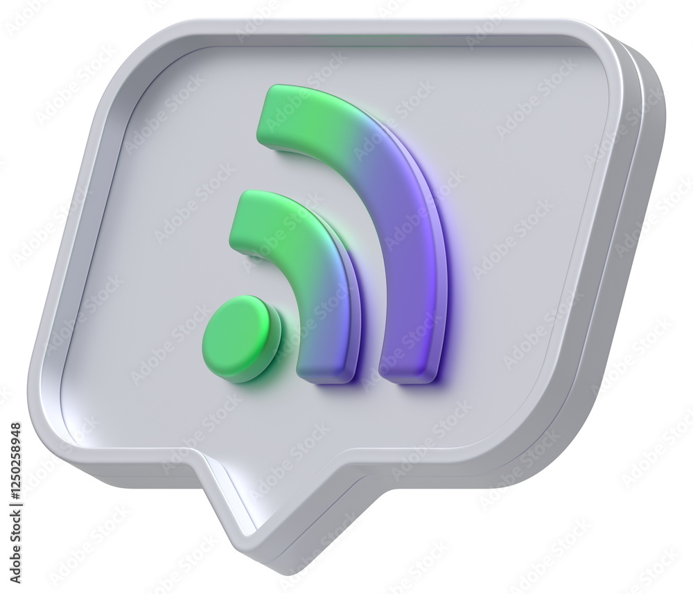 Poster 3d shape chat social media notification silver colorful rss or feed icon rectangle icon isolated tra