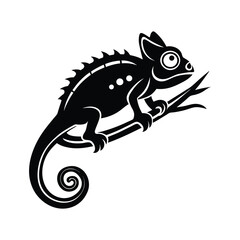Chameleon Silhouette Vector Icon - Exotic Reptile Perched on a Branch © MH MAHFUZ  design