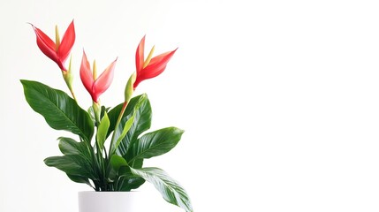 Beautiful Tropical Flower in Pot Against White Background, With Space for Text