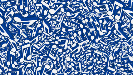Notes, musical keys signs and symbols piled up in big heap of cacophony. Musical notes piled up in a big heap. Vector banner for advertising of music party, disco or artistic concert